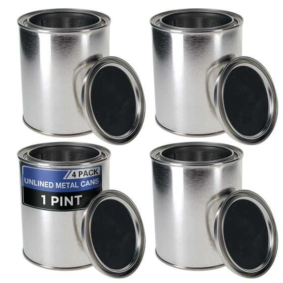 Master Elite 1 Pint Unlined Empty Metal Paint Can Bucket with Lids, Pack of 4 - Triple Tight Lid Seal, 16 fl. oz. Steel Coating Storage Container Tin - Store Oil-Based Paint, Art, Craft, DIY Supplies