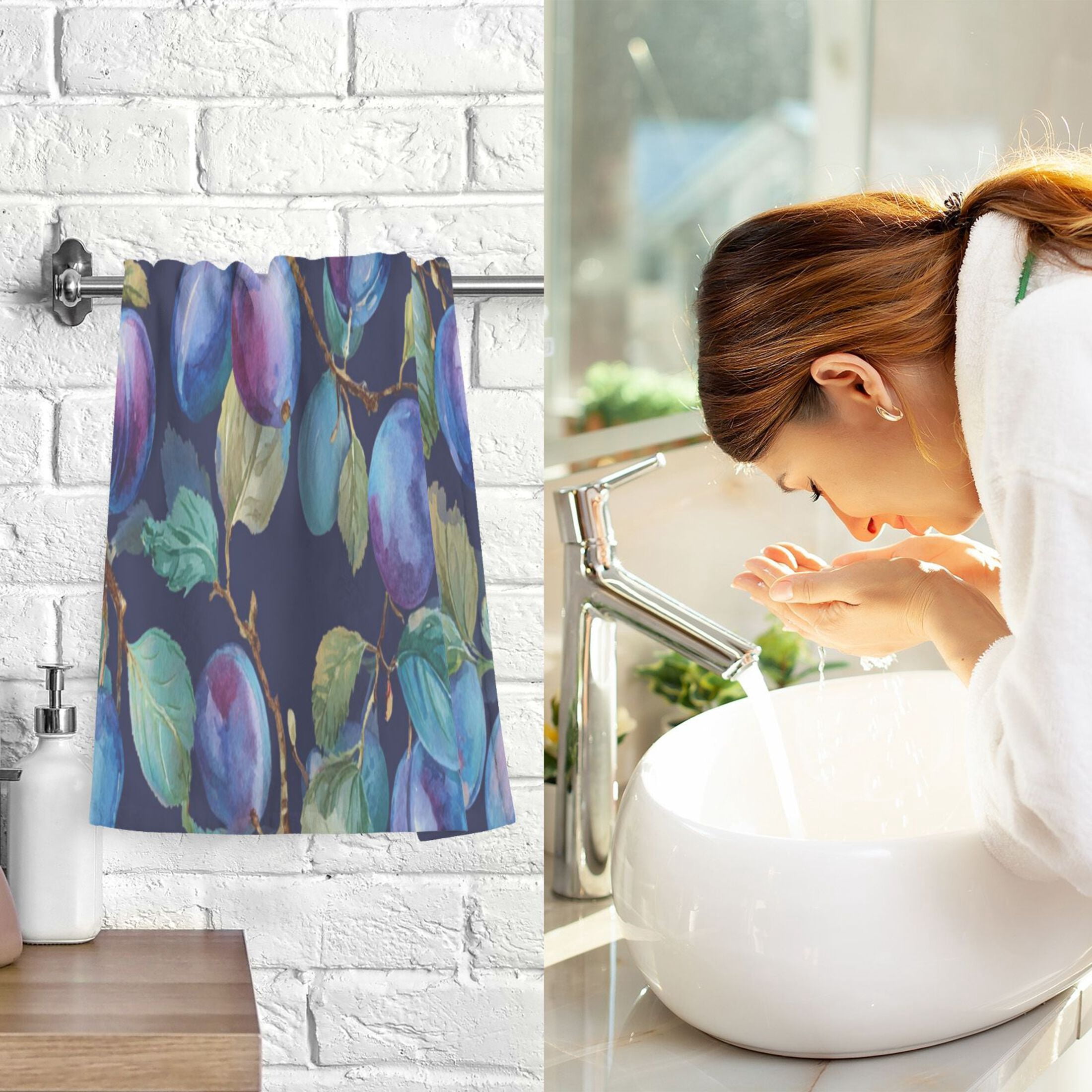 2 Pieces of Cotton Towel Face Towel Set Hand Towel Bath Towel Cotton Bath Towel Sets Plums