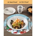 thumbnail image 3 of 15 Inch Round Placemats Set of 6, Light Blue Snowman Christmas Non Slip Heat Insulation PP Table Mats, Gifts Xmas Tree Winter Snowflake Washable Place Mats for Kitchen Dining Party Table Decor, 3 of 7