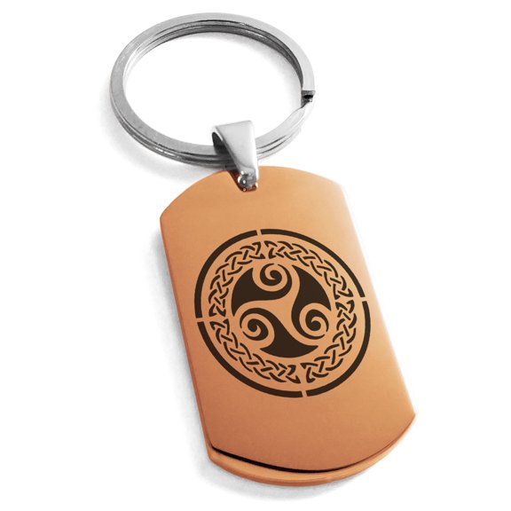 Stainless Steel Celtic Triskele Triskelion Triple Knot Engraved Dog Tag Keychain Keyring
