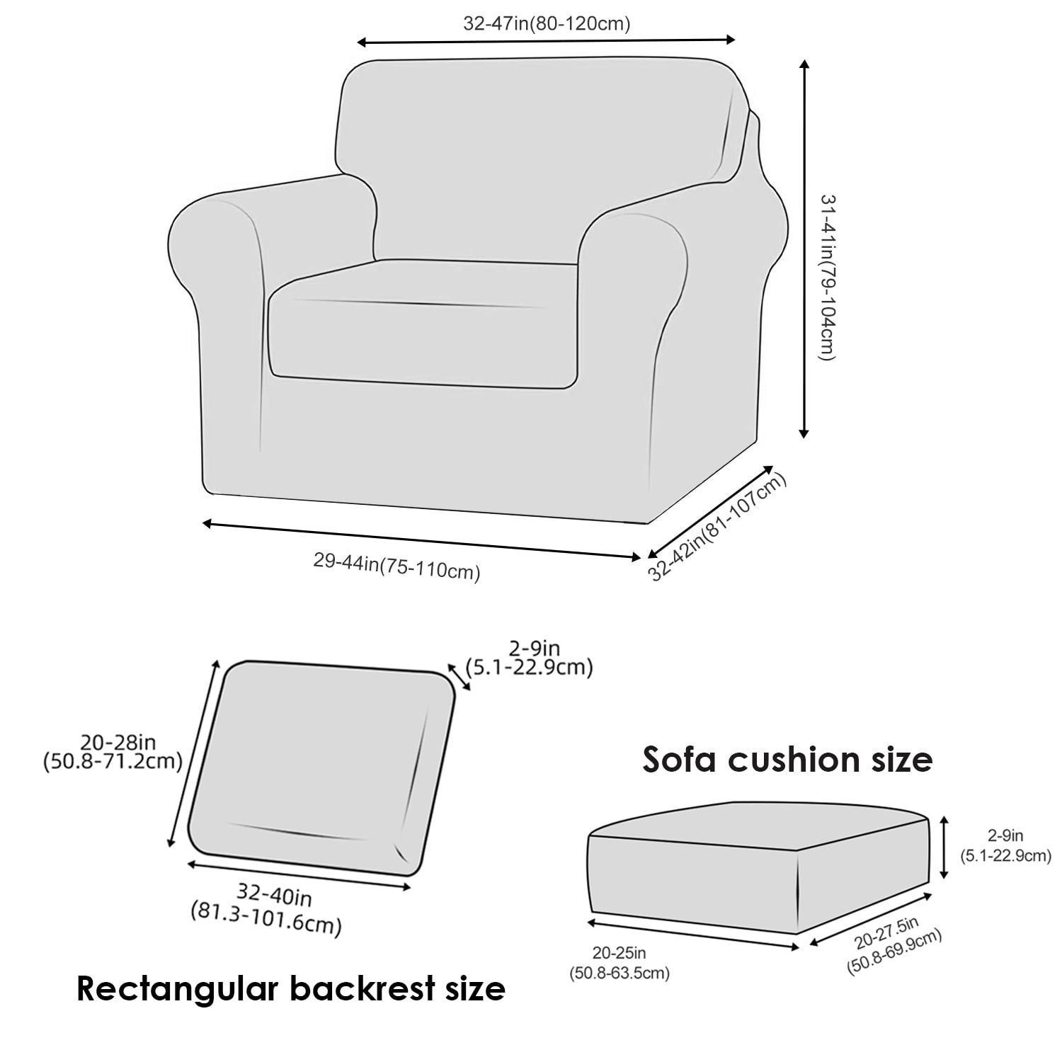 CJC Armchair Sofa Cover for 1-Seater, 3-Piece Velvet Couch Slipcover with Separate Backrest and Cushion Cover, 9 Colors