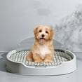 thumbnail image 3 of Plateau de Pot pour Chien Type Baffle, 5cm Seuil Bas Design en Filet d'Acier Inoxydable Anti-Éclaboussures Support de Toilette pour Chien avec Support de Tapis d'Urine et Pelle à Litière pour Animaux d'Intérieur Blanc, 3 of 7