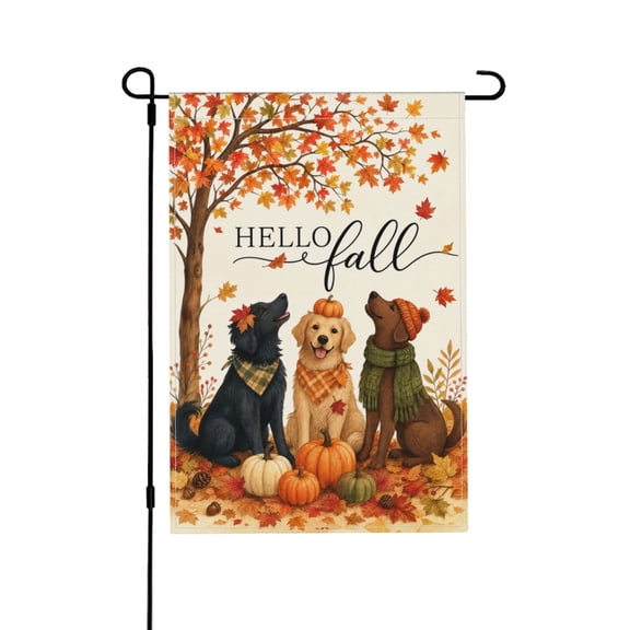 Hello Fall Garden Flag with Dogs & Leaves Outdoor Decor 12x18 Inch