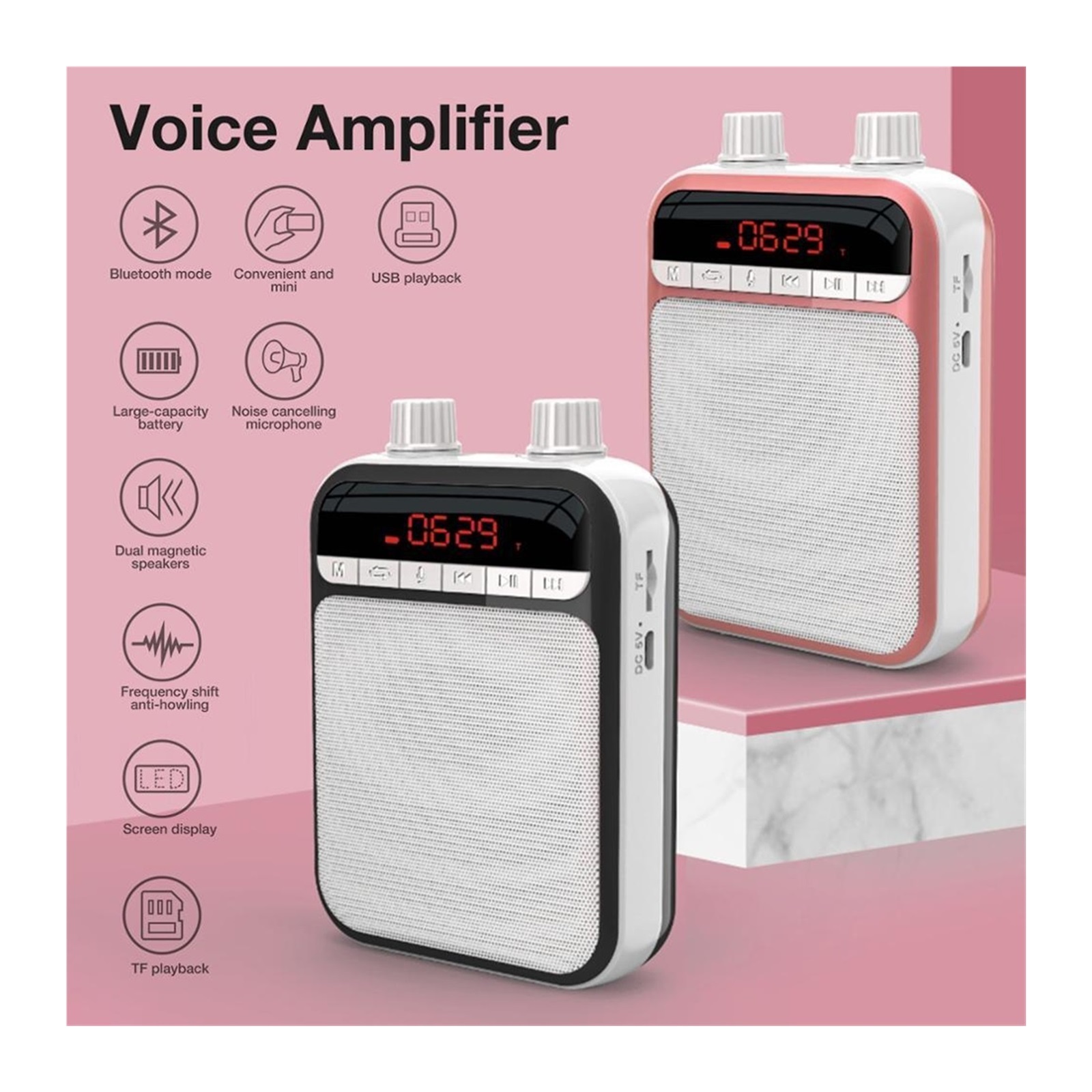 Megaphone Voice Amplifier Radio With Wired Mic Headset Belt Loudspeaker Amplificador De Voz Blue-tooth Audio Speakers ,Easy to Operate