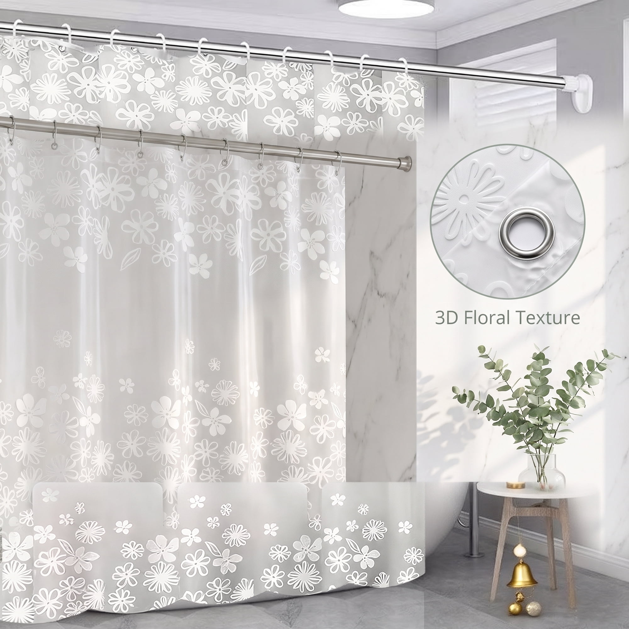 Christmas Shower Curtain 70.8x47.2in Floral Winter Bathroom Decor, Festive Holiday Shower Curtain Set with Hooks for Home Dorm RV by MPOISVA
