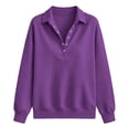 thumbnail image 4 of Spring and Winter Fashion Loose Long Sleeve Button up Collar Hoodless Sweatshirts for Women, Purple, M, 4 of 6