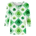 thumbnail image 4 of Craaazy Women's St Patricks Day Clothes with Irish Clover Prints Crew Neck 3/4 Sleeve Shirts, 4 of 6
