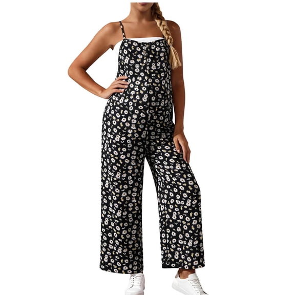 Dungarees for Women Summer Jumpsuits Playsuit Overalls Pregnancy Maternity Loose Casual Holiday Wear with Side Pockets Adjustable Straps Black XL
