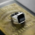 thumbnail image 5 of EOEMY Aaa Black Agate Gold Plated Stainless Steel Men'S Engagement Silver Ring Sz 7-12, 5 of 8