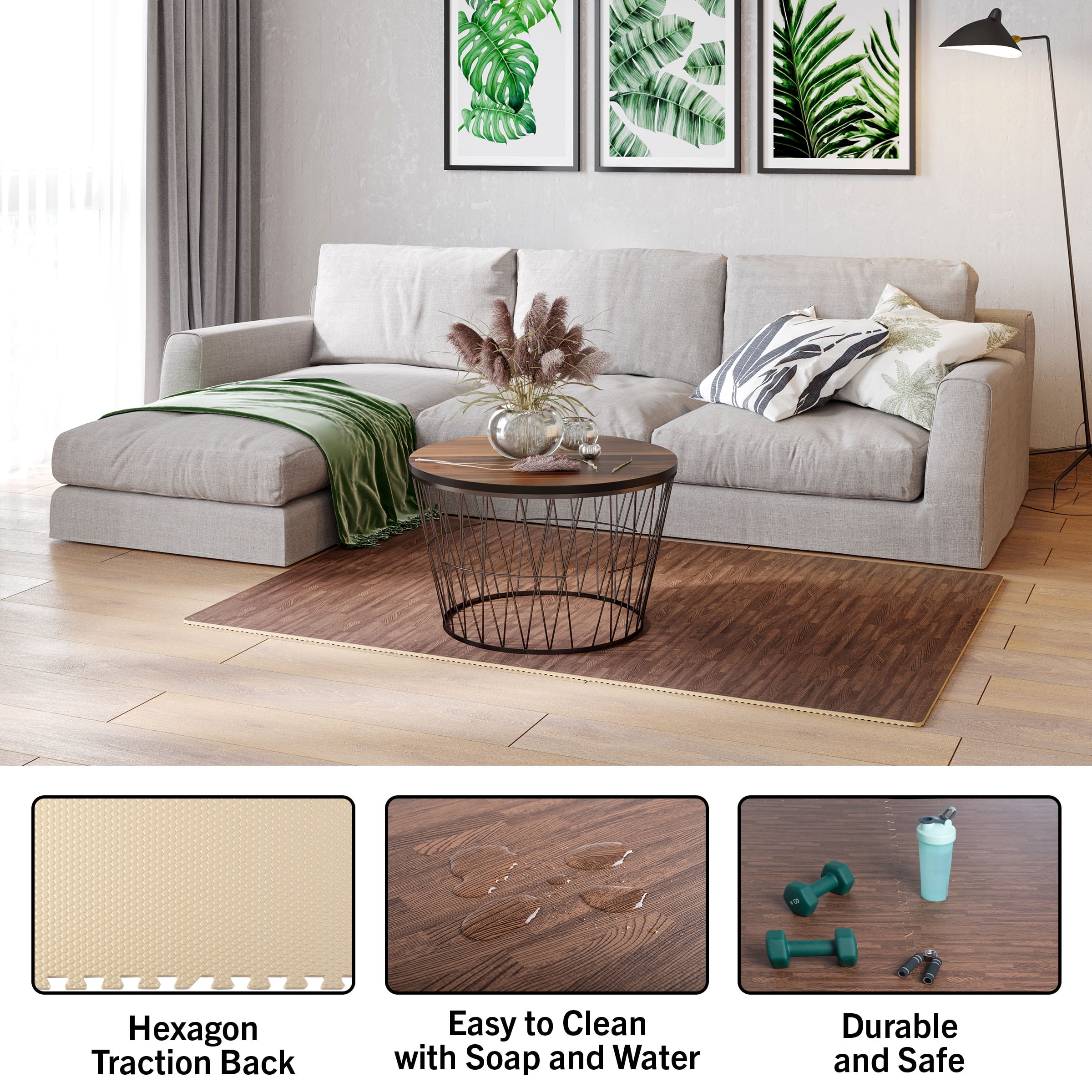 Stalwart EVA Foam Floor Tiles 6-Pack - 24 SQFT Woodgrain Puzzle Mats, Dark