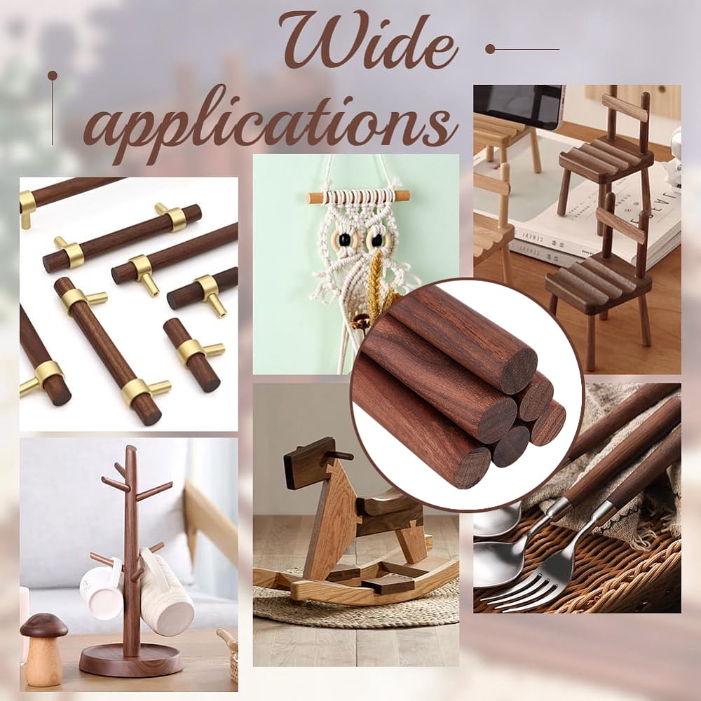 Waxed Round Wooden Sticks Dowel Rods for Toy Building Model Material Macrame Craft Supplies Coconut Brown 300x18mm 6pcs