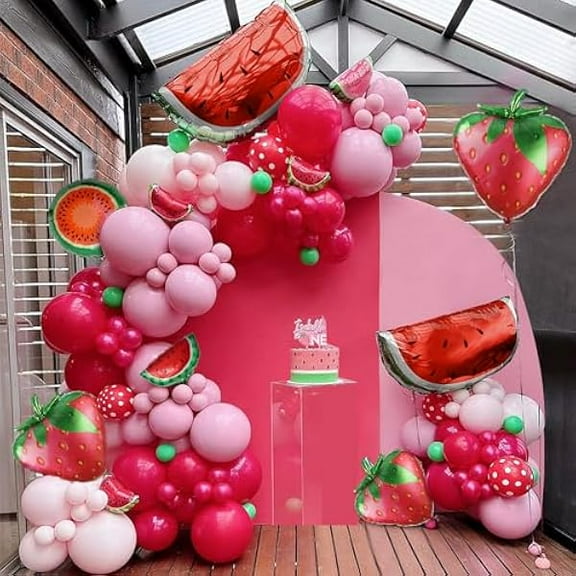 149pcs Fruit Balloon Garland Arch Kit Pink Yellow Green Balloons with Mixed Waterlemon Pineapple Mylar Foil Balloons for Twotti Fruity Party Decorations 2nd Birthday Party Summer Supplies
