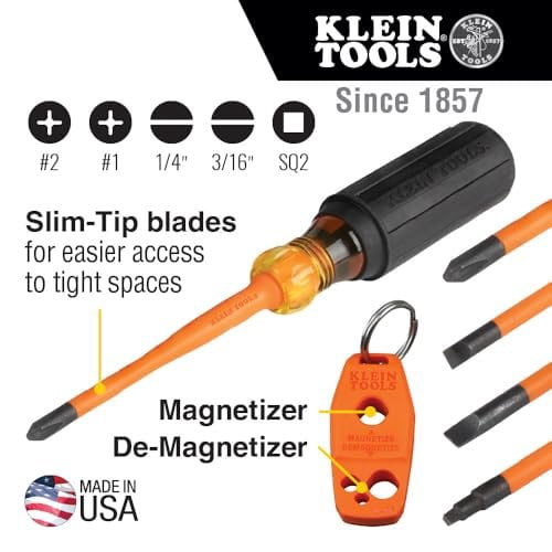 Klein Tools 33736INS 1000V Slim-Tip Insulated Magnetizer and Screwdriver Set