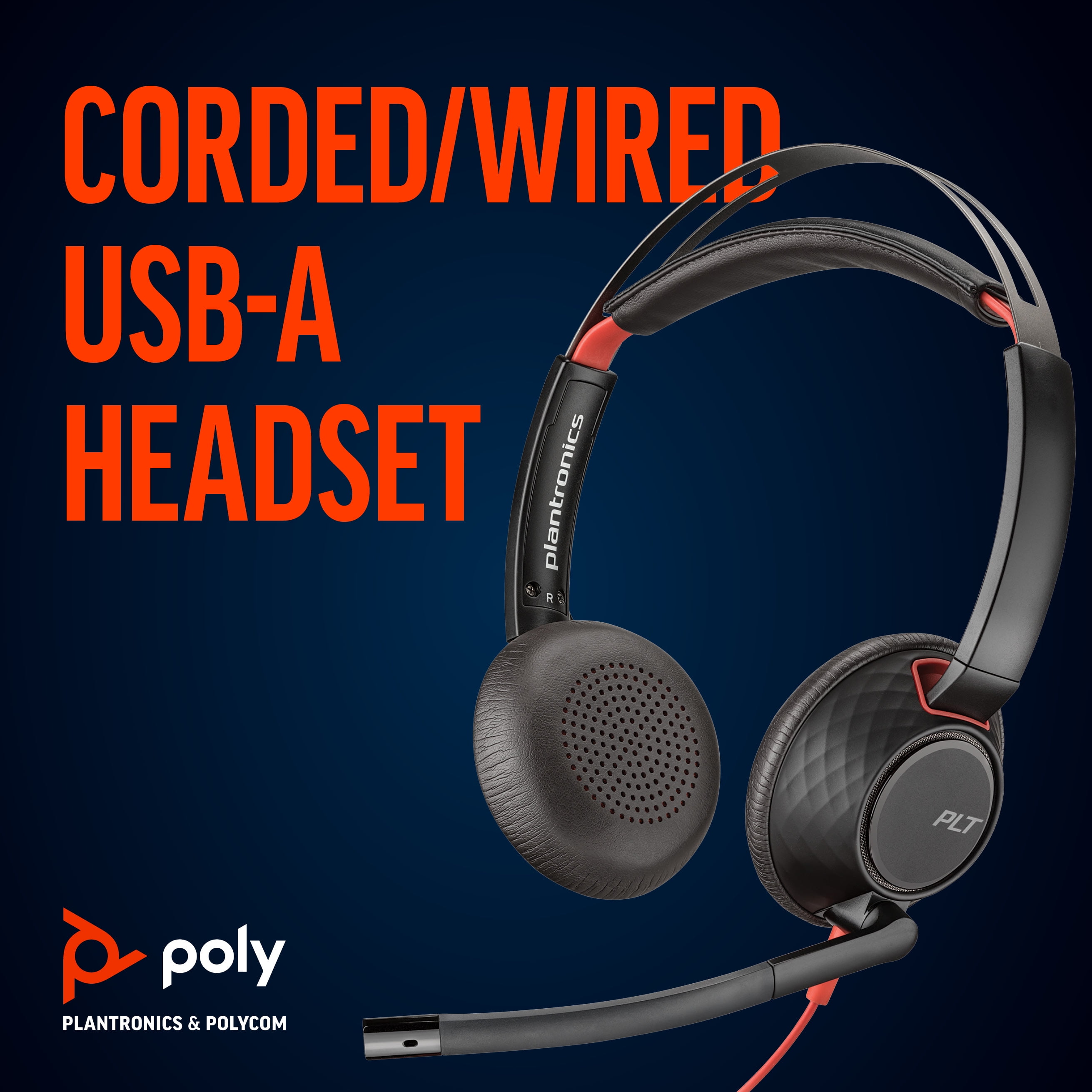 Poly - formerly Plantronics - Blackwire 5220 USB-A Wired Headset (Plantronics) - Flexible Noise-Canceling Boom Mic - Ergonomic Design - Connect to PC/Mac, Mobile via USB-A or 3.5 mm