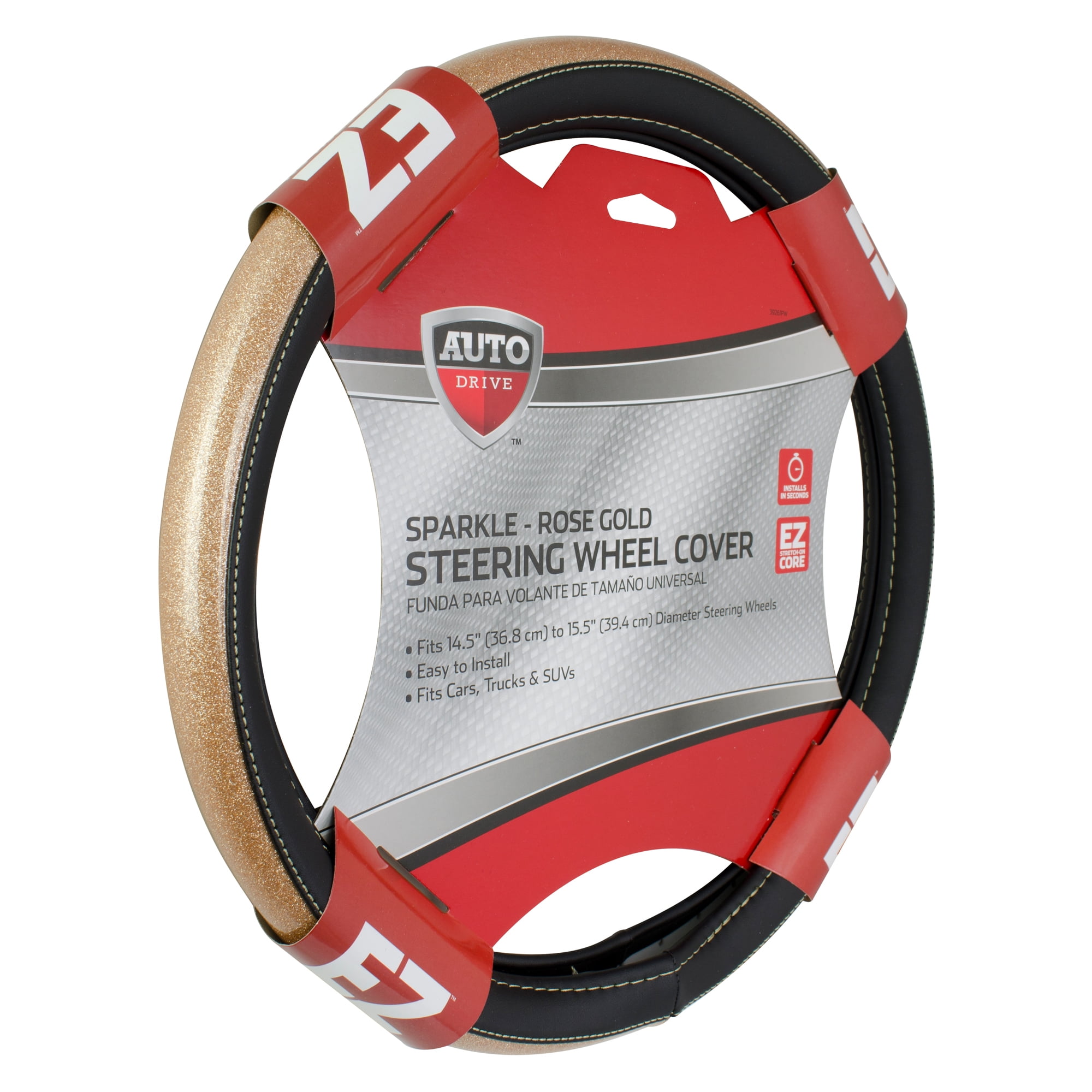 Auto Drive Rose Gold Sparkle Steering Wheel Cover