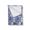 thumbnail image 2 of Antique Soft Flannel Fleece Blanket, Vintage Patchwork Inspired Mosaic Tile Pattern Traditional Classic Design, Cozy Plush for Indoor and Outdoor Use, 60" x 80", Blue Navy Blue White, by Ambesonne, 2 of 6