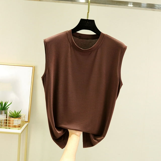 Xuyuer Breathable Summer Sleeveless Tank Top - Fashion Women's Round Neck Solid Comfort Fit Essential for Hot Weather Outdoor Activities, Travel-Friendly Layering