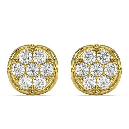 Pompeii 1Ct 7-Stone Diamond Stud Earrings in Yellow Gold (E/F,VS/SI)