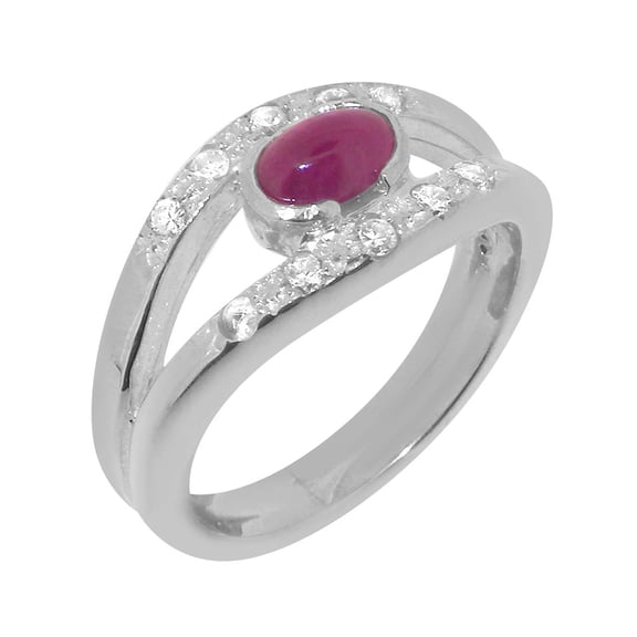 LBG British Made 925 Sterling Silver Natural Ruby & Cubic Zirconia Womens Band Ring - 33 size options - Size 10