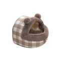 thumbnail image 1 of Coffee Semi Enclosed Cat Dog Bed Thick Warm Plush Cave House With Detachable Mat, 1 of 7