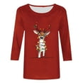 thumbnail image 4 of LiMoi Women's Three Quarter Sleeve Christmas Tshirt Round Neck Featuring a Whimsical Reindeer Pattern Tees Tops Shirts Blouse My Items, 4 of 5