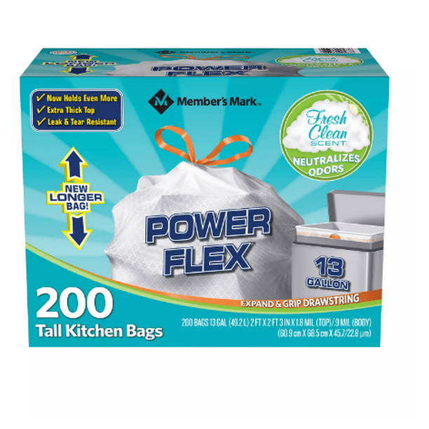 Power Flex Tall Kitchen Drawstring Trash Bags (13 Gallon, 2 Rolls of