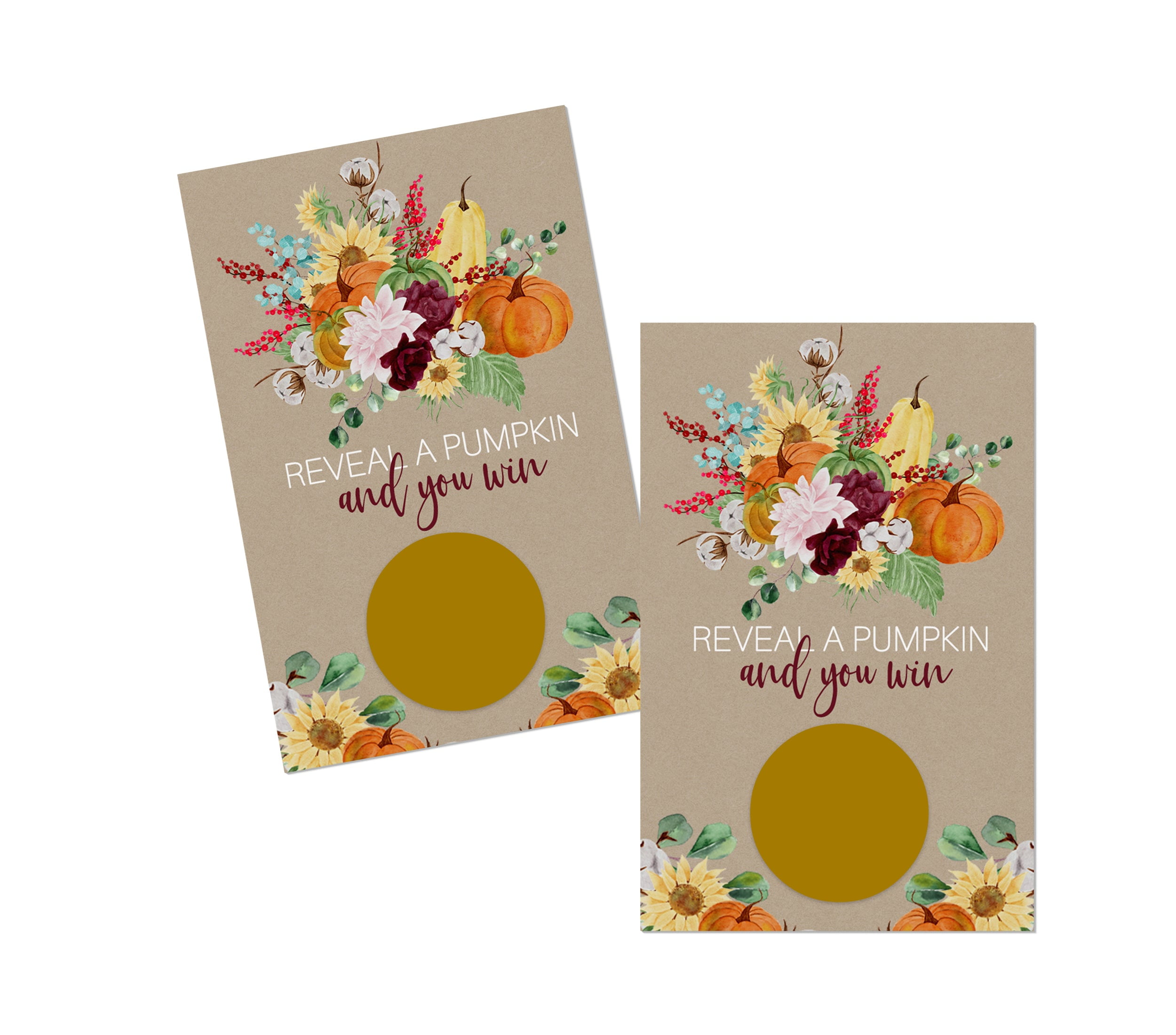Harvesting Pumpkin Scratch Off Cards 30 Pack Thanksgiving Family Games - Rustic Fall Baby Shower - Sunflower Wedding Favors - Raffle Ticket Prize Drawings Autumn - Paper Clever Party