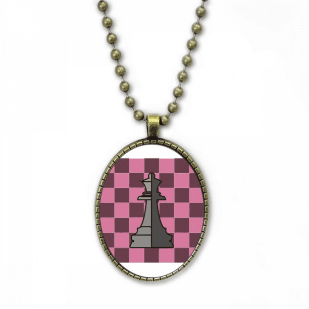 Checkerboard Queen White Word Chess Necklace Vintage Chain Bead