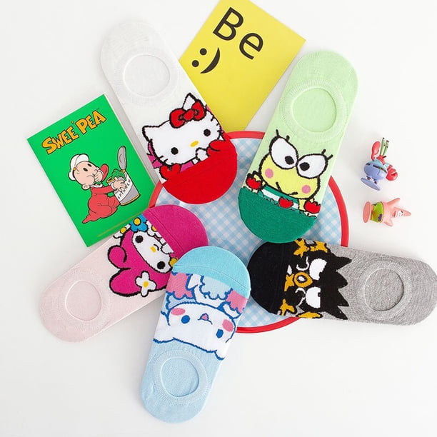 Calcetines de dibujos animados Kawaii Sanrio Hello Kitty para niñas, 5 piezas, My Melody Cinnamoroll, calcetines invisibles para estudiantes, regalos para amigos