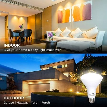 

DTLYH LED 4 Pack 90 CRI BR30 Flood Light Bulbs Indoor Outdoor Instant ON DIMMABLE Cool White 4000K 65-95 Watt Replacement Using 9.5 Watts UL Listed Title 20 High Efficiency Lighting
