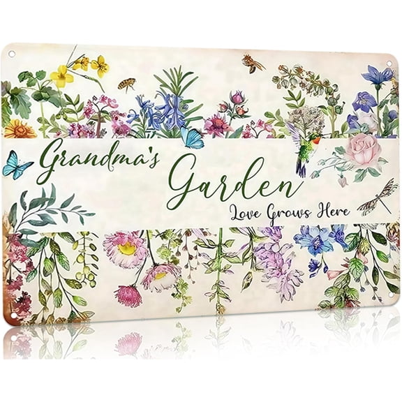 Vintage Garden Tin Sign Grandma’s Garden Love Grows Here Metal Wall Decor for Home Greenhouse Yard Cottage Indoor Outdoor Use 8x12 Inch