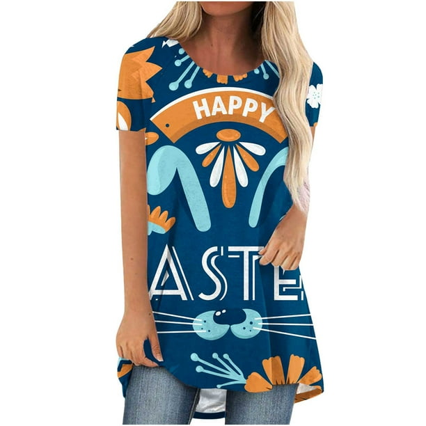 Blusa de manga corta con estampado de cuello redondo informal para mujer a la moda, Tops de verano OAVQHLG3B Store lin121212