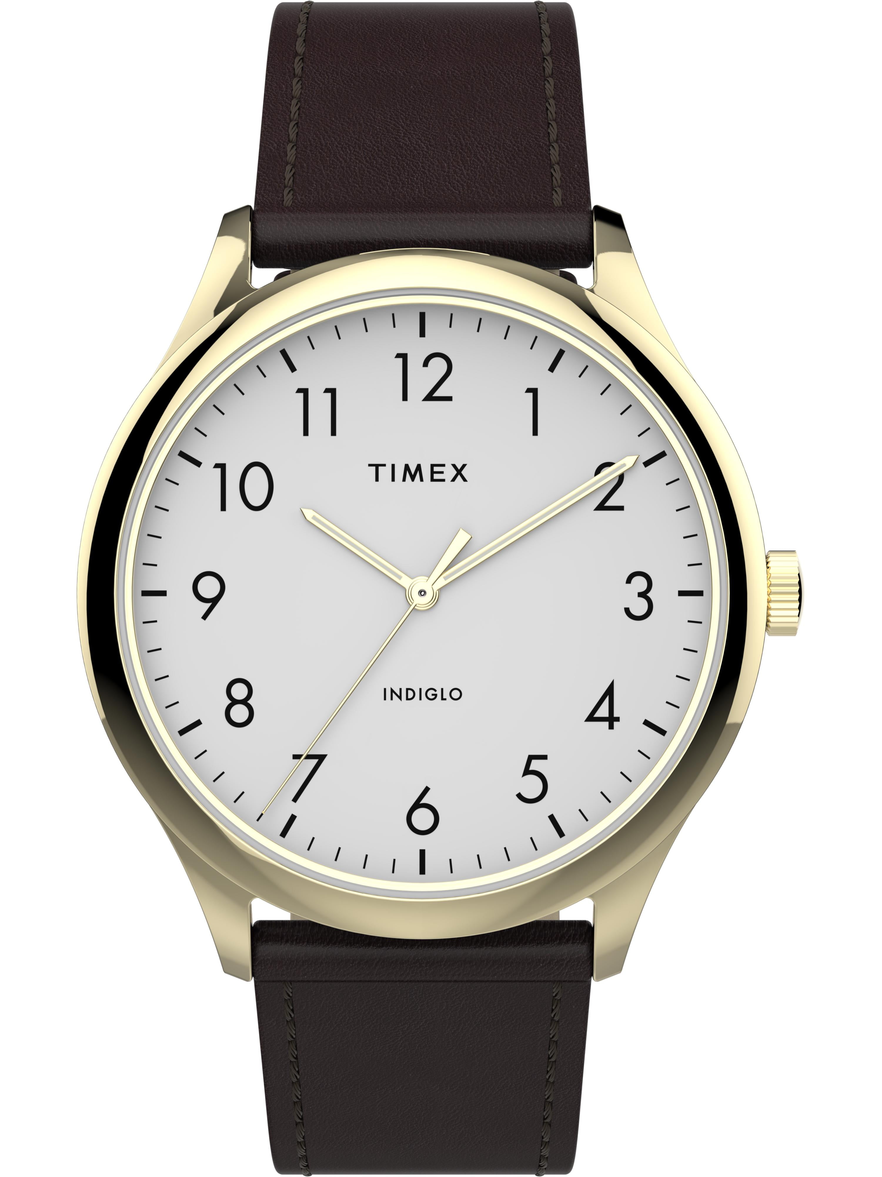 Timex Men's Modern Easy Reader 40mm Brown/Gold/White Genuine Leather ...