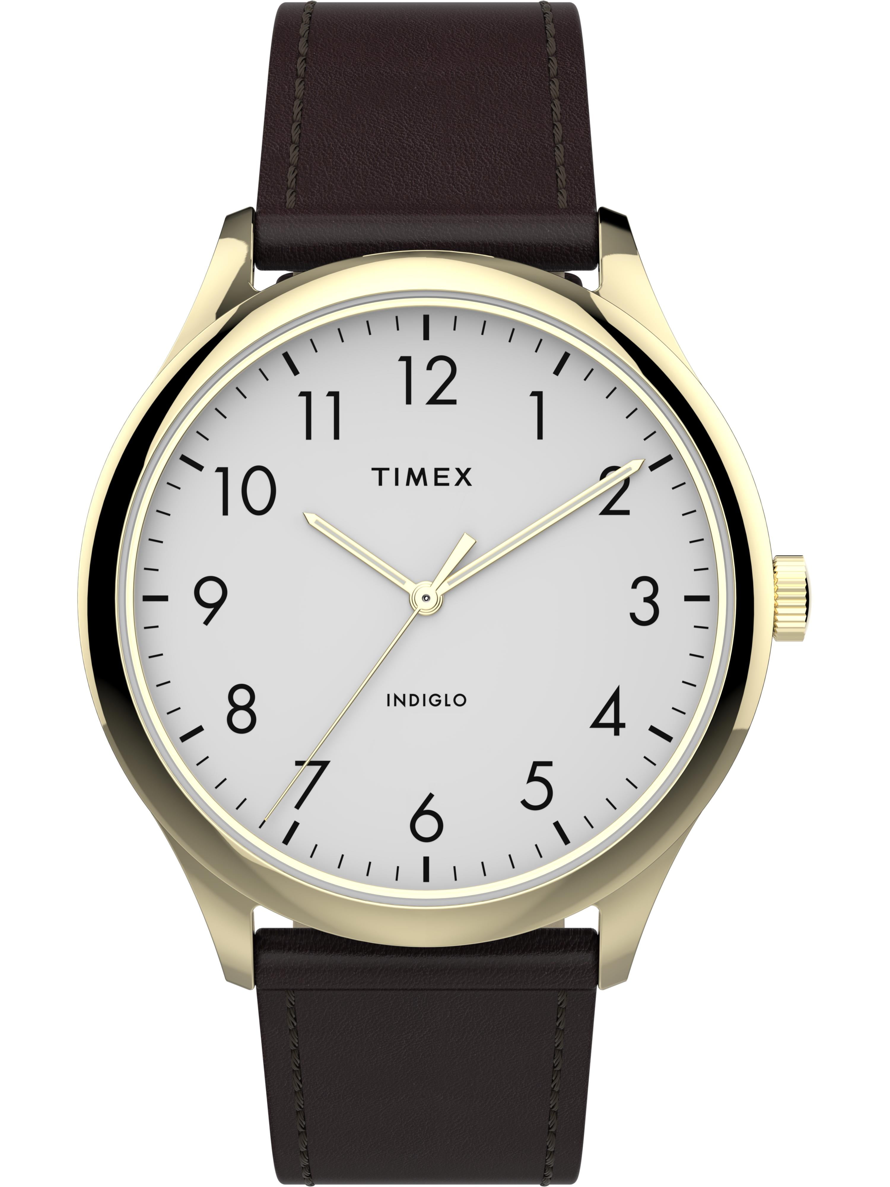 Timex Men's Modern Easy Reader 40mm Brown/Gold/White Genuine Leather