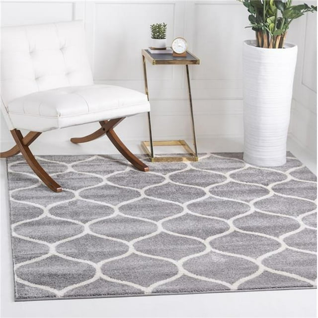 Unique Loom 3151577 4 x 4 ft. Rounded Trellis Frieze Square Rug, Light Gray