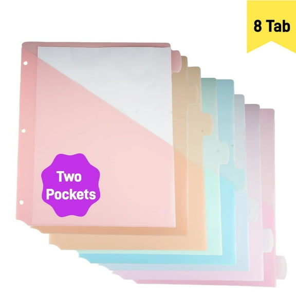 8 Count Dividers with Two Pockets for 3 Ring Binder, 8 tabs Binder Dividers with Pocket for A4/ Letter Size, Binder Dividers with Tabs for School Office and Home Organization, Multicolor