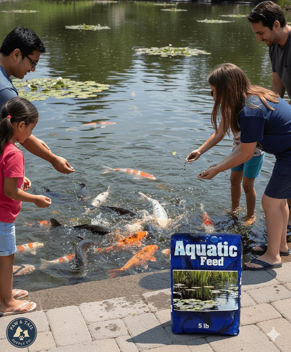 Crystal Blue Pond Colorant & Aquatic Feed Floating Fish Food Bundle for Koi & Catfish
