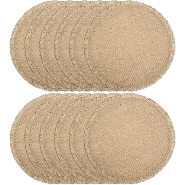 - Juego de 12 manteles individuales redondos y trenzs, para mesas de comedor, 38 cm, resistentes al calor, de yute, tela tejida natural para decoración, con borla (círculo de cordel)