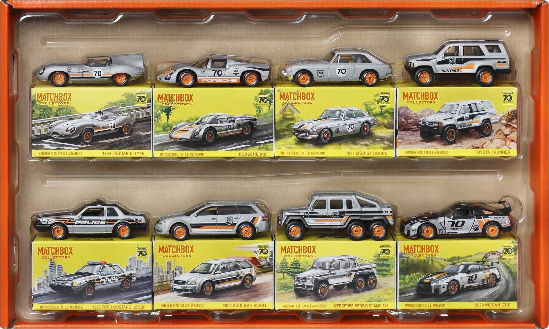 Matchbox Cars, Set of 8 Die-Cast Cars in 1:64 Scale with Matchbox