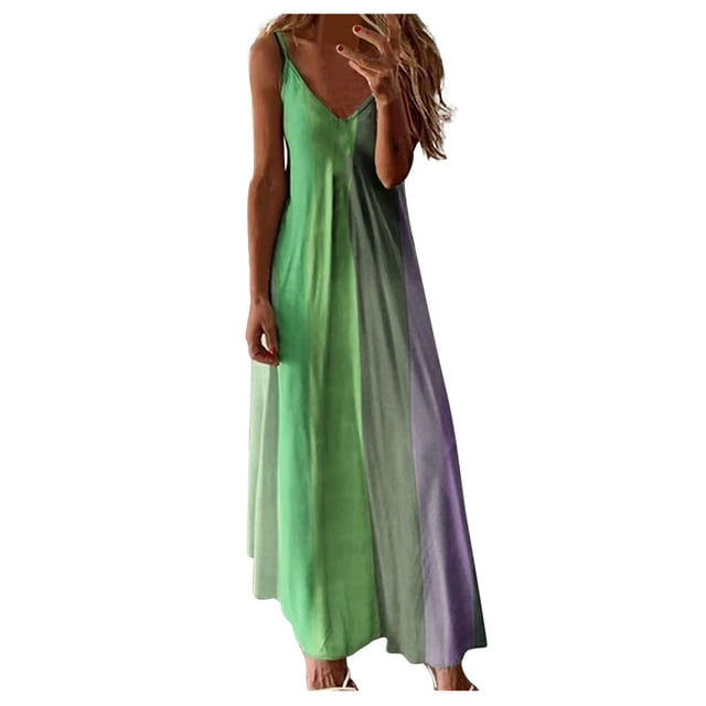 Kcodviy Robe d'Été Décontractée Ample à Rayures Sans Manches à Col en V pour Femmes Dames Grande Taille pour Femmes Robe Longue d'Été Décontractée Robe Maxi