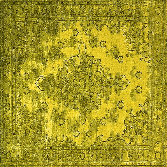Ahgly Company Indoor Square Oriental Yellow Industrial Area Rugs, 6' Square