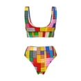 thumbnail image 2 of Honeii Colorful Plastic Blocks Pattern Print Women’s Bikini Set,Two Piece Swimsuit Bathing Suits,Stylish High Elasticity Swimwear for Beach and Pool, 2 of 7