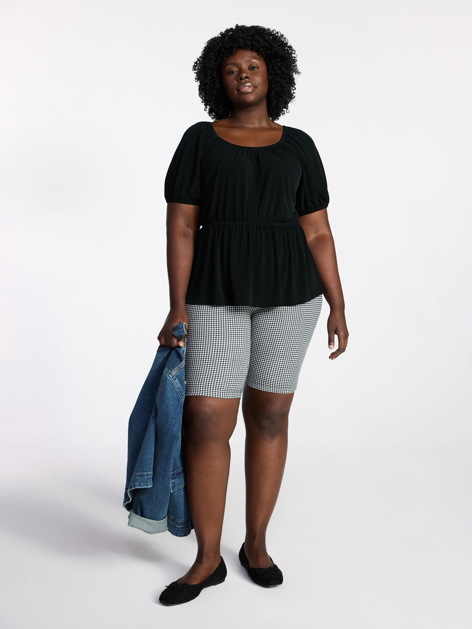 Terra & Sky Women's Peplum Top with Short Puff Sleeves, Sizes 0X-5X