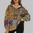 thumbnail image 2 of Womens Plus Size T-Shirt Half Zip Long Sleeve V Neck Trendy Floral Print Loose Fitting Casual Pullover Tee Tops,Multicolor 5,XL, 2 of 5