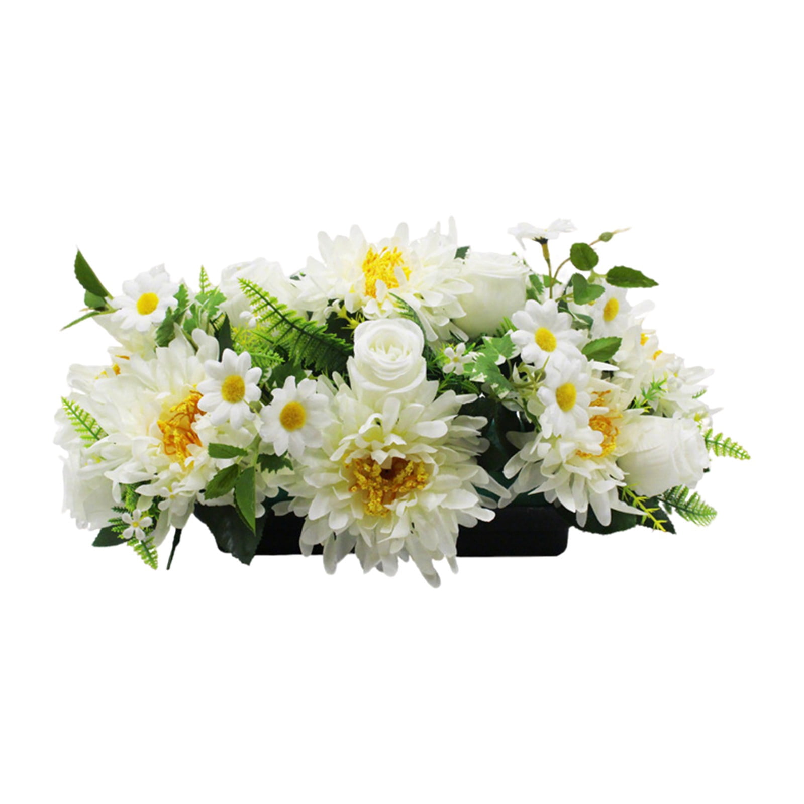 Memorial Artificial Flower for Gravesite, Chrysanthemum & Wildflower Cemetery Bouquet, Rainproof UV Resistant Outdoor Tribute, Cemetery & Gravesite Decor, Sympathy & Funeral Flowers (Champagne)