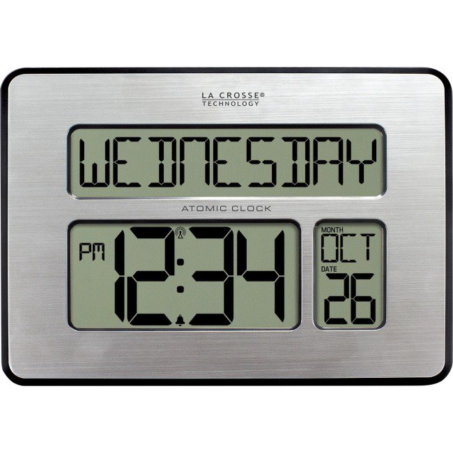 ATOMIC DIGITAL WALL CLOCK WITH INDOOR TEMP & BACKLIGHT