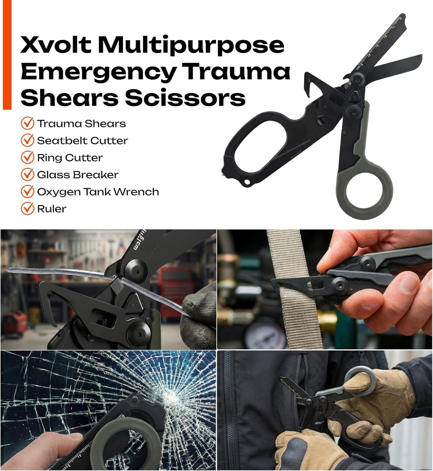 Trauma Shears Foldable Tactical Scissors - 6-in-1 Heavy Duty Emergency Response Folding Shear