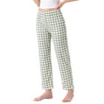 thumbnail image 4 of Pantalones de pijama de cuadros para mujer con cintura elástica y bolsillos, pantalones de lounge largos, cuadros verdes, 4 of 5