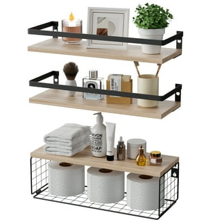 LONGRV Floating Shelves Wall Mounted, Rustic Wood Bathroom Shelves