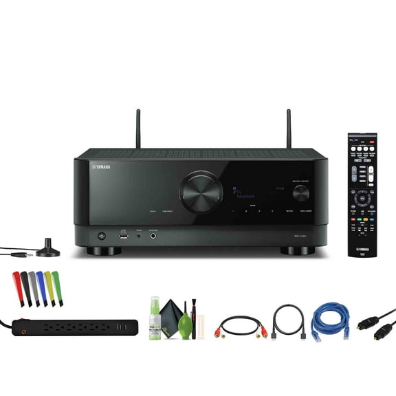 Yamaha RX-V4A 5.2-Channel Surround Sound Network AV Receiver with MusicCast Built-In Wi-Fi and Bluetooth Streaming Home Theater System Bundle With Accessories